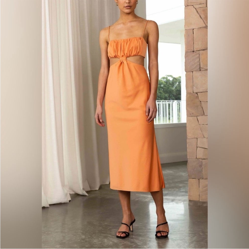 Misha Apolla Cutout Midi Dress in Copper Tan SZ US 6 EUC